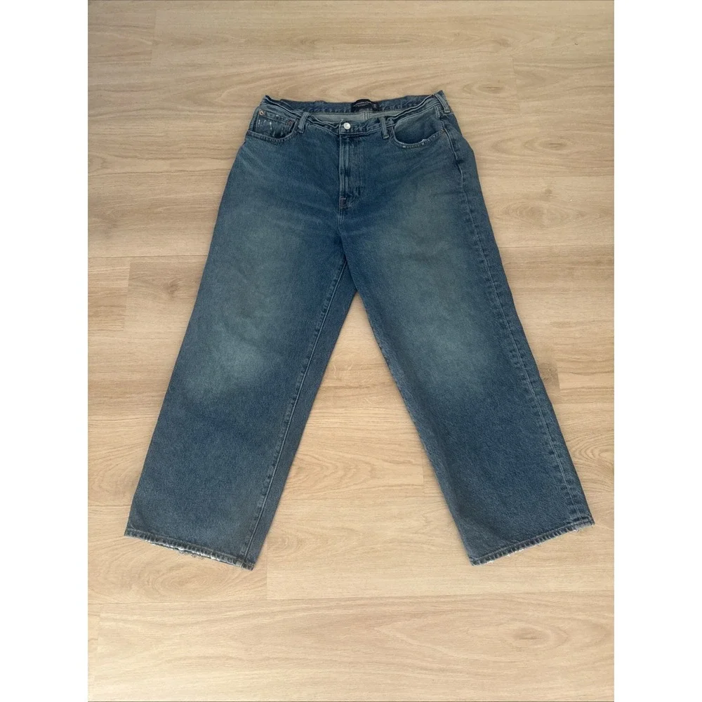 Abercrombie Fitch Jeans Mens 36x30 Blue Rigid Denim Ultra Baggy Distressed